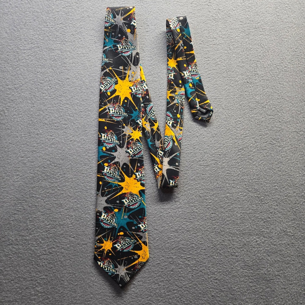 SuperFan NBA Detroit Pistons Burst Repeat Necktie Black Teal Yellow 151558